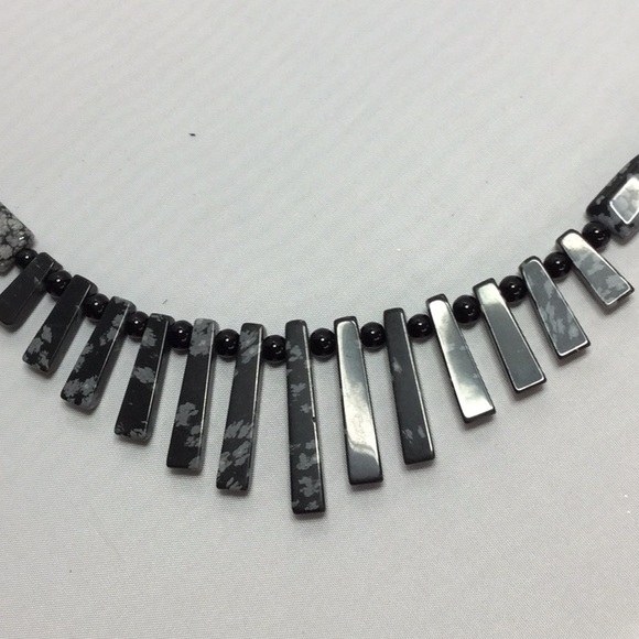 Hand crafted black Snowflake obsidian necklace. - Picture 2 of 4